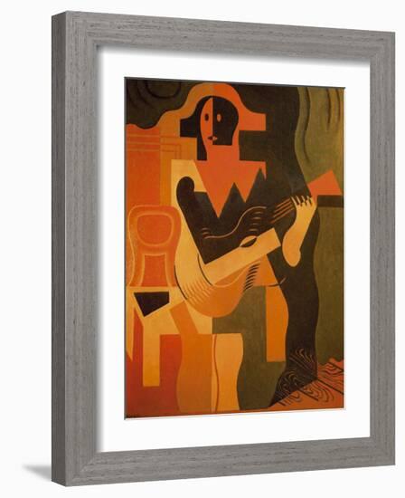 Seated Harlequin with Guitar-Juan Gris-Framed Premium Giclee Print