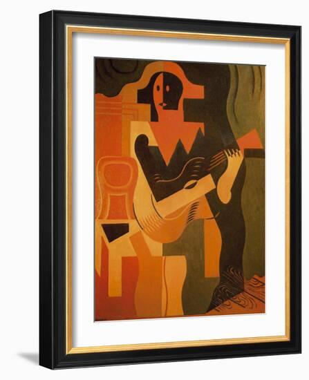 Seated Harlequin with Guitar-Juan Gris-Framed Premium Giclee Print