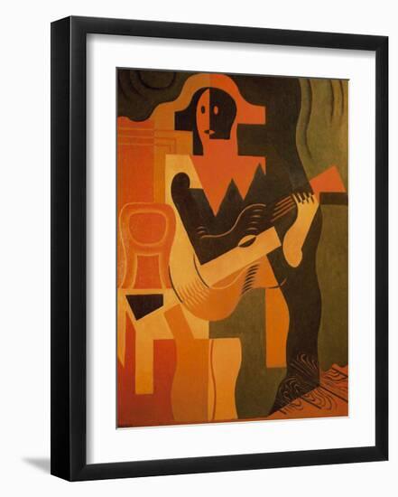 Seated Harlequin with Guitar-Juan Gris-Framed Premium Giclee Print