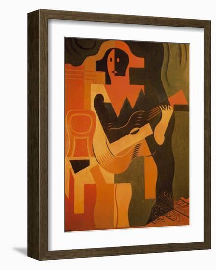 Seated Harlequin with Guitar-Juan Gris-Framed Premium Giclee Print
