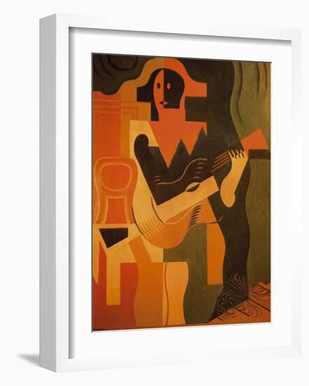 Seated Harlequin with Guitar-Juan Gris-Framed Premium Giclee Print