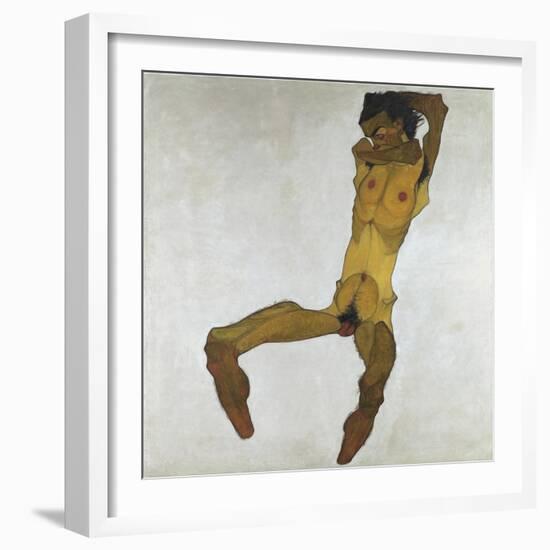 Seated Male Nude (Self-Portrait) - Schiele, Egon (1890-1918) - 1910 - Oil on Canvas - 152,5X150 - L-Egon Schiele-Framed Giclee Print