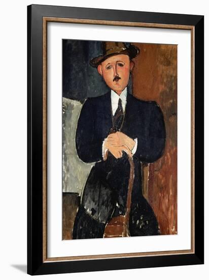 Seated Man (Leaning on a Cane), 1918-Amedeo Modigliani-Framed Giclee Print