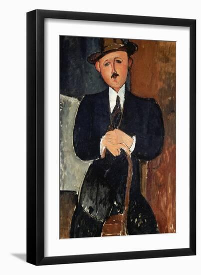 Seated Man (Leaning on a Cane), 1918-Amedeo Modigliani-Framed Giclee Print