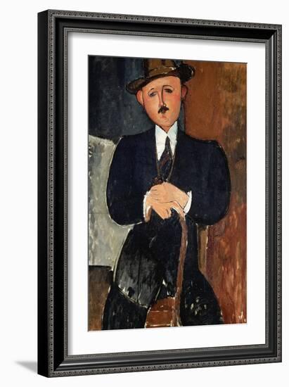 Seated Man (Leaning on a Cane), 1918-Amedeo Modigliani-Framed Giclee Print