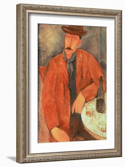 Seated Man Leaning on a Table-Amedeo Modigliani-Framed Giclee Print