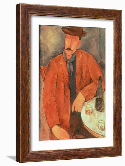 Seated Man Leaning on a Table-Amedeo Modigliani-Framed Giclee Print