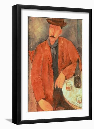 Seated Man Leaning on a Table-Amedeo Modigliani-Framed Giclee Print