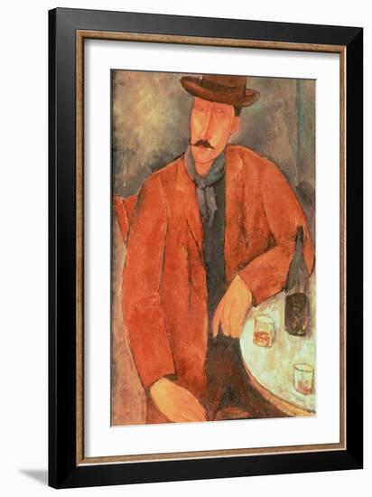 Seated Man Leaning on a Table-Amedeo Modigliani-Framed Giclee Print