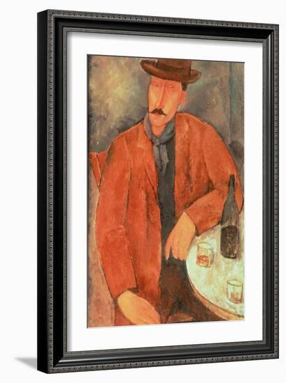 Seated Man Leaning on a Table-Amedeo Modigliani-Framed Giclee Print