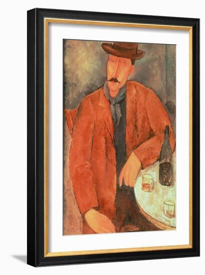 Seated Man Leaning on a Table-Amedeo Modigliani-Framed Giclee Print