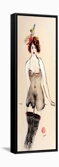 Seated Nude in Black Stockings with Flower and Bird, (I) 2015-Susan Adams-Framed Premier Image Canvas