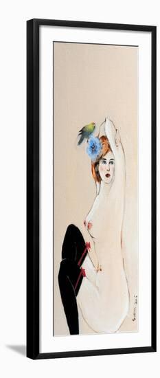 Seated Nude in Black Stockings with Flower and Bird, (II) 2015-Susan Adams-Framed Giclee Print