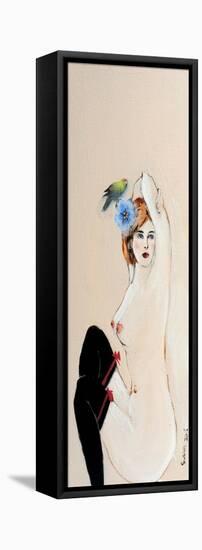 Seated Nude in Black Stockings with Flower and Bird, (II) 2015-Susan Adams-Framed Premier Image Canvas