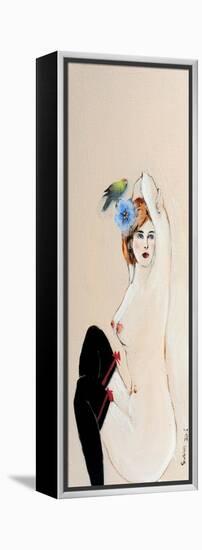 Seated Nude in Black Stockings with Flower and Bird, (II) 2015-Susan Adams-Framed Premier Image Canvas