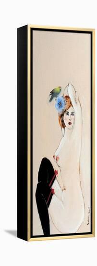 Seated Nude in Black Stockings with Flower and Bird, (II) 2015-Susan Adams-Framed Premier Image Canvas
