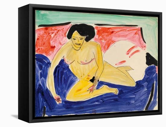Seated Nude on Divan, 1909-Ernst Ludwig Kirchner-Framed Premier Image Canvas