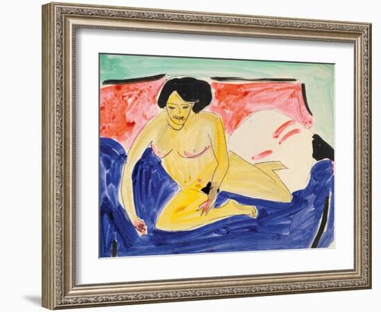 Seated Nude on Divan-Ernst Ludwig Kirchner-Framed Giclee Print