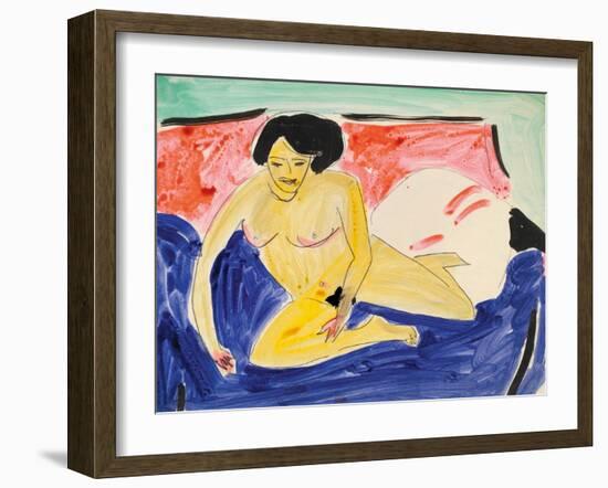 Seated Nude on Divan-Ernst Ludwig Kirchner-Framed Giclee Print