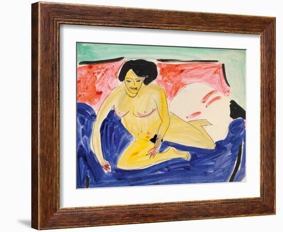 Seated Nude on Divan-Ernst Ludwig Kirchner-Framed Giclee Print