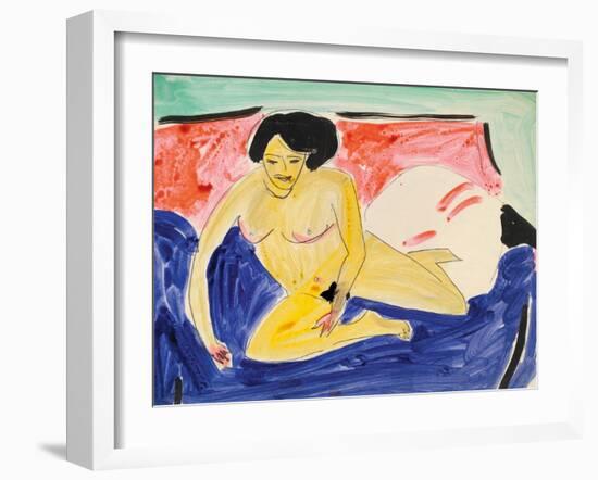 Seated Nude on Divan-Ernst Ludwig Kirchner-Framed Giclee Print