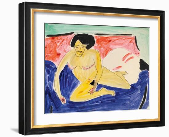 Seated Nude on Divan-Ernst Ludwig Kirchner-Framed Giclee Print