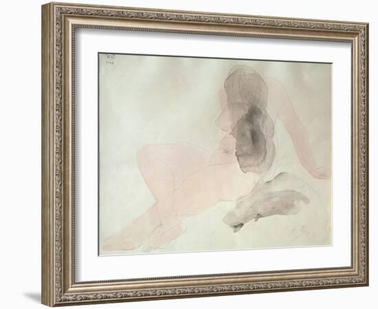 Seated Nude with Dishevelled Hair (W/C on Paper)-Auguste Rodin-Framed Giclee Print