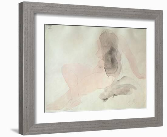 Seated Nude with Dishevelled Hair (W/C on Paper)-Auguste Rodin-Framed Giclee Print