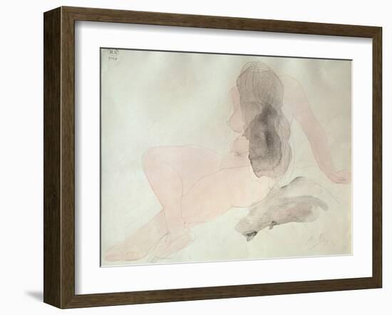 Seated Nude with Dishevelled Hair (W/C on Paper)-Auguste Rodin-Framed Giclee Print