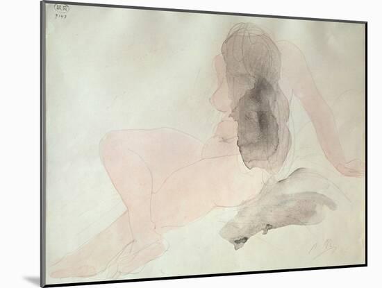 Seated Nude with Dishevelled Hair (W/C on Paper)-Auguste Rodin-Mounted Giclee Print