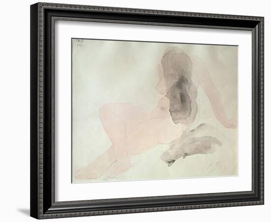 Seated Nude with Dishevelled Hair (W/C on Paper)-Auguste Rodin-Framed Giclee Print