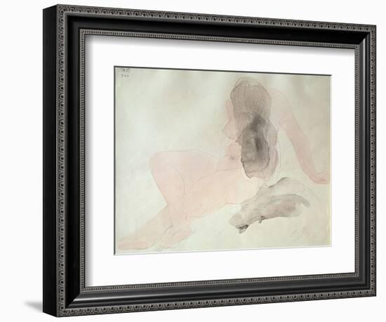 Seated Nude with Dishevelled Hair (W/C on Paper)-Auguste Rodin-Framed Giclee Print