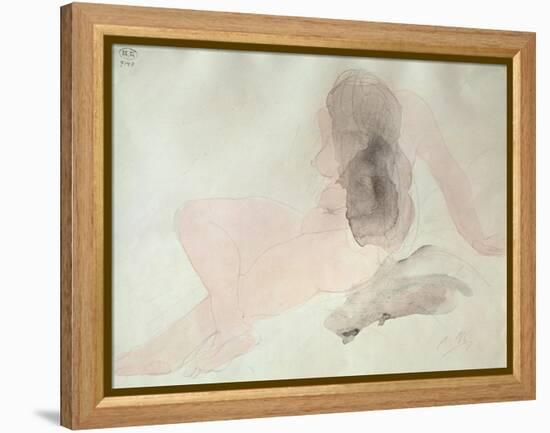 Seated Nude with Dishevelled Hair (W/C on Paper)-Auguste Rodin-Framed Premier Image Canvas