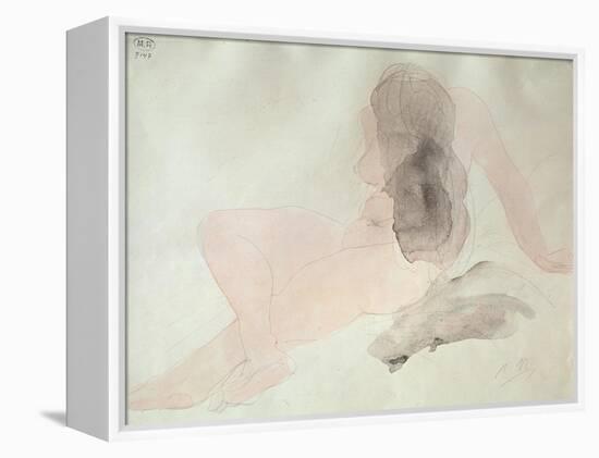 Seated Nude with Dishevelled Hair (W/C on Paper)-Auguste Rodin-Framed Premier Image Canvas