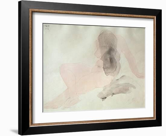Seated Nude with Dishevelled Hair (W/C on Paper)-Auguste Rodin-Framed Giclee Print