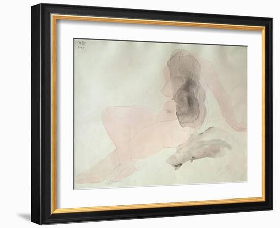 Seated Nude with Dishevelled Hair (W/C on Paper)-Auguste Rodin-Framed Giclee Print