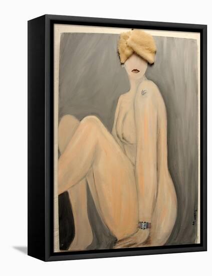 Seated Nude with Pink Hat 2004-Susan Adams-Framed Premier Image Canvas