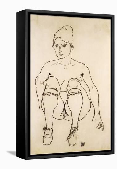 Seated Nude with Shoes and Stockings; Sitzende Akt Mit Schuhen Und Strumpfen, 1918-Egon Schiele-Framed Premier Image Canvas