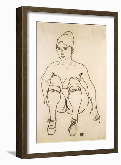 Seated Nude with Shoes and Stockings; Sitzende Akt Mit Schuhen Und Strumpfen, 1918-Egon Schiele-Framed Giclee Print