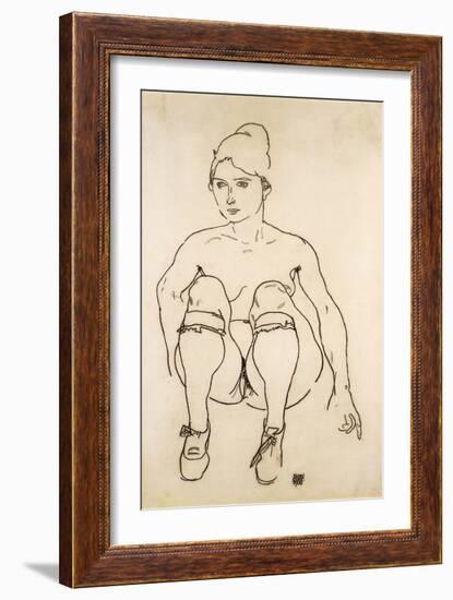 Seated Nude with Shoes and Stockings; Sitzende Akt Mit Schuhen Und Strumpfen, 1918-Egon Schiele-Framed Giclee Print