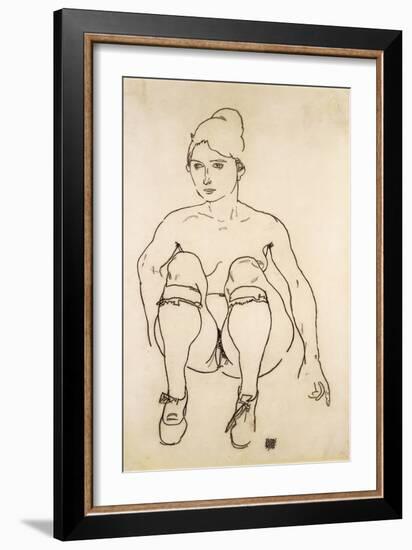 Seated Nude with Shoes and Stockings; Sitzende Akt Mit Schuhen Und Strumpfen, 1918-Egon Schiele-Framed Giclee Print