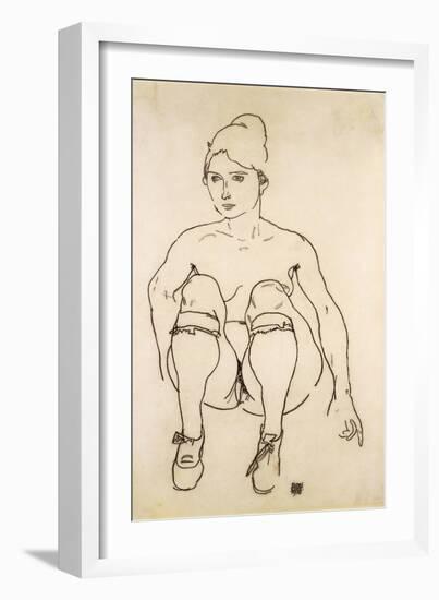 Seated Nude with Shoes and Stockings; Sitzende Akt Mit Schuhen Und Strumpfen, 1918-Egon Schiele-Framed Giclee Print