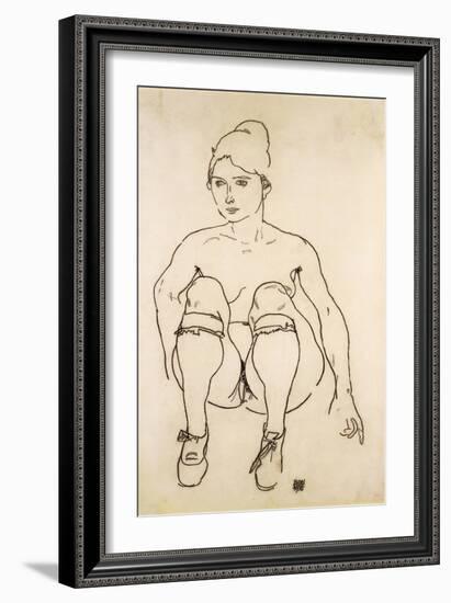 Seated Nude with Shoes and Stockings; Sitzende Akt Mit Schuhen Und Strumpfen, 1918-Egon Schiele-Framed Giclee Print