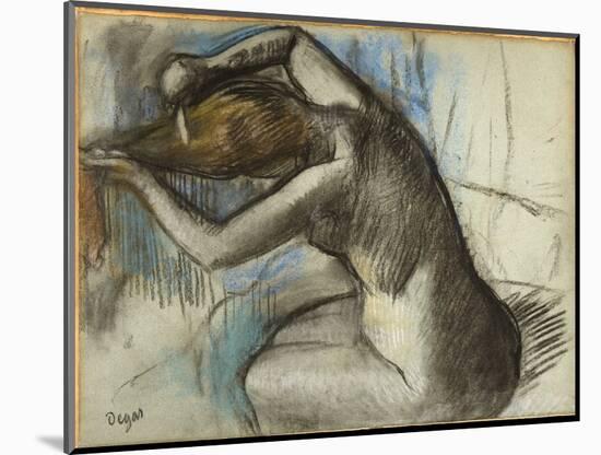 Seated Nude Woman Brushing Her Hair, C.1885 (Charcoal & Pastel on Blue Paper)-Edgar Degas-Mounted Giclee Print