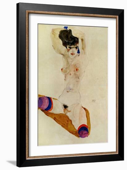 Seated Nude Woman with Arms Crossed over Head, 1911-Egon Schiele-Framed Giclee Print