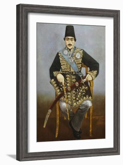 Seated Portrait of Nasir Al-Din Shah Qajar Persia, circa 1850-1870-null-Framed Giclee Print