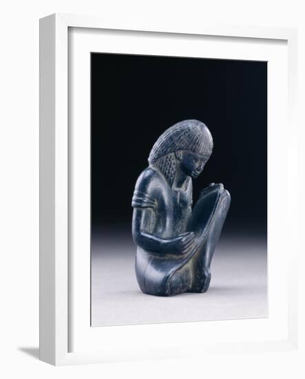 Seated Scribe, New Kingdom, 1391-1353 BC (Greywacke)-Egyptian 18th Dynasty-Framed Giclee Print