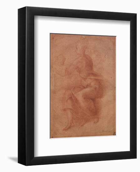 Seated Virgin Holding Child-Michelangelo Buonarroti-Framed Art Print