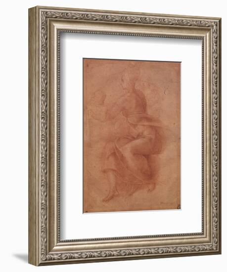 Seated Virgin Holding Child-Michelangelo Buonarroti-Framed Art Print