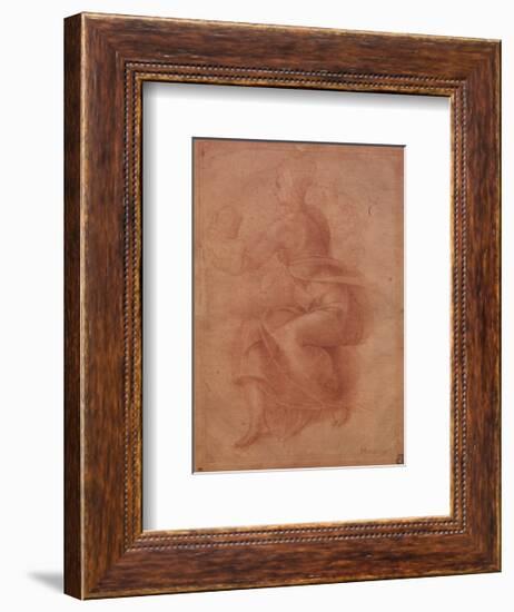 Seated Virgin Holding Child-Michelangelo Buonarroti-Framed Art Print